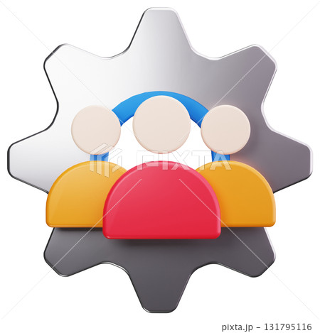 3d icon of three people inside a gear. 131795116
