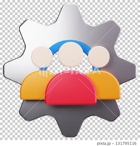 3d icon of three people inside a gear. 131795116