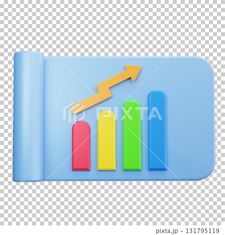 Blue 3d bar graph with a yellow arrow. 131795119