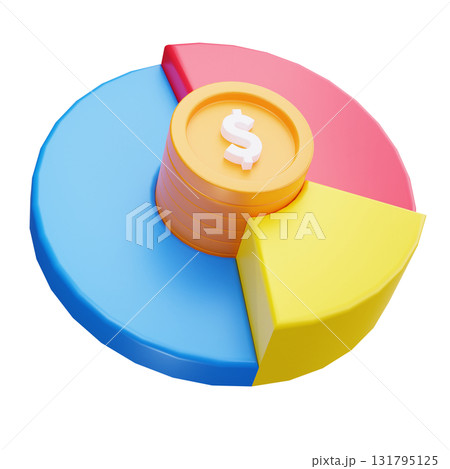 3d pie chart with coins and a dollar sign. 3d pie chart with coins and a dollar sign. 131795125
