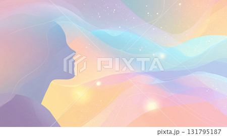 メンタルヘルスの概念(心の健康・相談・心理学):パステルカラーの波と穏やかな横顔のシルエット メンタルヘルスの概念(心の健康・相談・心理学):パステルカラーの波と穏やかな横顔のシルエット 131795187