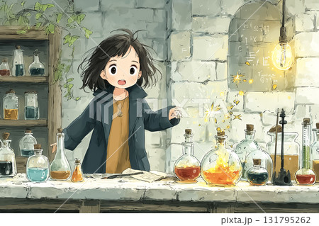 美優シリーズ：美優魔女が研究所で新魔法を作り出しているシーン 131795262