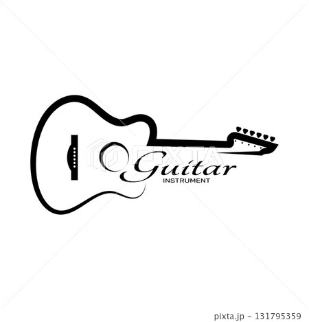 Simple musical guitar instrument logo, for guitar shop, music instrument store, orchestra, guitar lessons, apps, games, music studio, vector 131795359