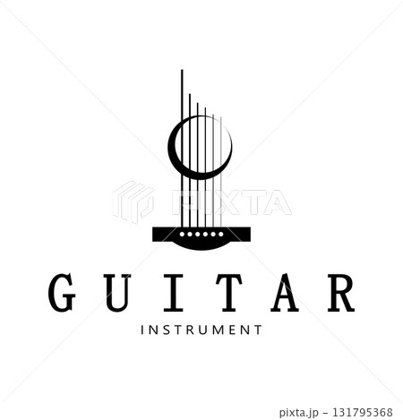 Simple musical guitar instrument logo, for guitar shop, music instrument store, orchestra, guitar lessons, apps, games, music studio, vector Simple musical guitar instrument logo, for guitar shop, music instrument store, orchestra, guitar lessons, apps, games, music studio, vector 131795368
