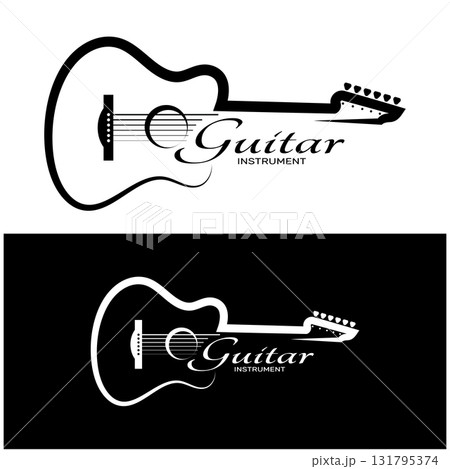 Simple musical guitar instrument logo, for guitar shop, music instrument store, orchestra, guitar lessons, apps, games, music studio, vector Simple musical guitar instrument logo, for guitar shop, music instrument store, orchestra, guitar lessons, apps, games, music studio, vector 131795374