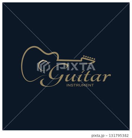 Simple musical guitar instrument logo, for guitar shop, music instrument store, orchestra, guitar lessons, apps, games, music studio, vector 131795382