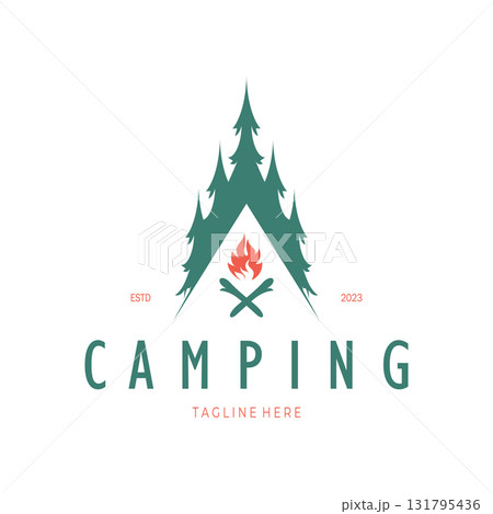 vintage and retro tent logo, camping. With tent, tree and bonfire sign. adventurers, scouts, climbers, camping equipment center vintage and retro tent logo, camping. With tent, tree and bonfire sign. adventurers, scouts, climbers, camping equipment center 131795436