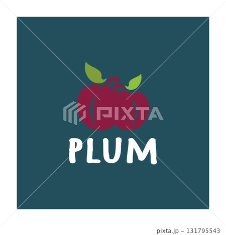 plum fruit logo with leaves, design of plum plantation, fruit shop, plum products, with simple vector editing 131795543