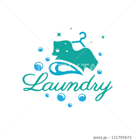 simple creative laundry logo, with the concept of a clothes or clothes washing machine, foam. water drops, logo for washing, clothes deodorizer, badge, company 131795672