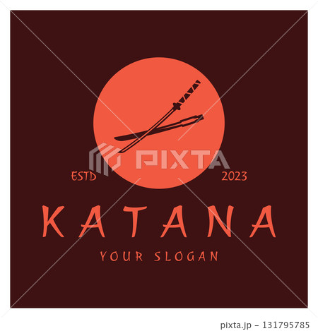 simple katana samurai sword logo design template vector, 131795785