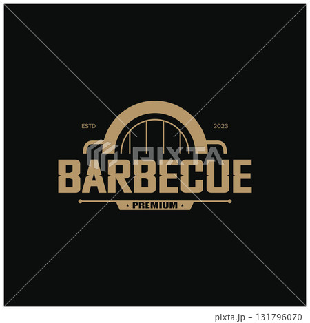 Simple Barbecue Vintage hot grill, with crossed flames and spatula. Logo for restaurant, badge, cafe and bar.vector 131796070