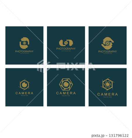photography camera logo icon vector design template isolated on black background 131796122