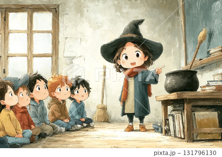 美優シリーズ：美優魔女先生が小学校で魔法を教えているシーン 131796130