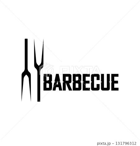 Simple Barbecue Vintage hot grill, with crossed flames and spatula. Logo for restaurant, badge, cafe and bar.vector 131796312