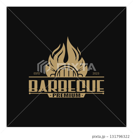 Simple Barbecue Vintage hot grill, with crossed flames and spatula. Logo for restaurant, badge, cafe and bar.vector Simple Barbecue Vintage hot grill, with crossed flames and spatula. Logo for restaurant, badge, cafe and bar.vector 131796322