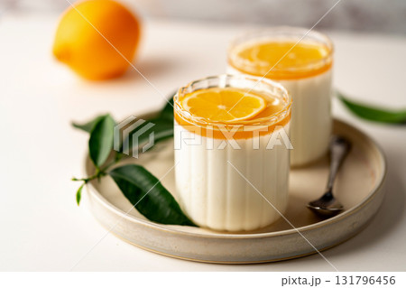 Dessert panna cotta with lemon 131796456