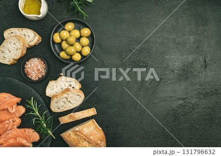 Traditional Norwegian fresh salmon in slices Traditional Norwegian fresh salmon in slices 131796632