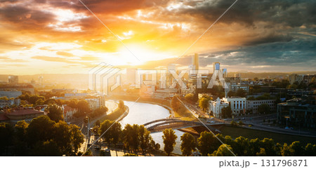 Sunset Sunrise Cityscape Of Vilnius, Lithuania In Summer. Sunset Sunrise Cityscape Of Vilnius, Lithuania In Summer. 131796871