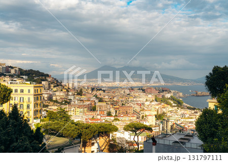 Naples, Italy, cityscape with Mount Vesuvius in background. Naples, Italy, cityscape with Mount Vesuvius in background. 131797111