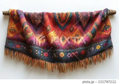 Fabric wall hanging on a white background. Boho-chic style. Fabric wall hanging on a white background. Boho-chic style. 131797212