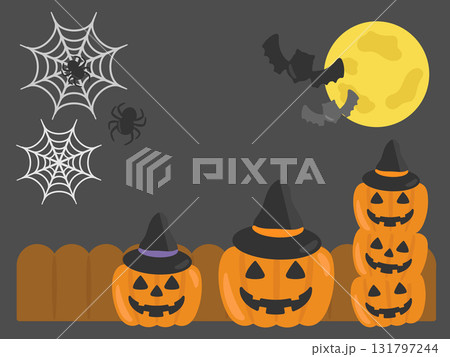 三段ジャックオーランタン　かぼちゃ　ハロウィン　フレーム　イラスト 131797244