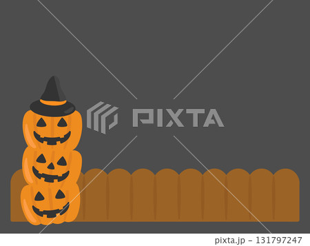 三段ジャックオーランタン　かぼちゃ　ハロウィン　フレーム　イラスト 131797247