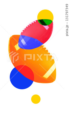 Abstract composition of American footballs with geometric color shapes. Abstract composition of American footballs with geometric color shapes. 131797349