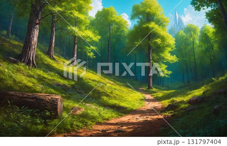 新緑の木々に囲まれた小道 新緑の木々に囲まれた小道 131797404