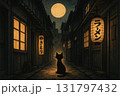 夜の街を歩く猫 131797432