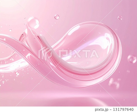 ピンクの背景に浮かぶピンク色のコスメクリームのテクスチャ 131797640