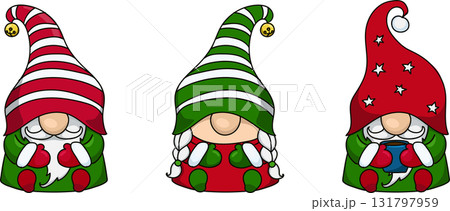 Three scandinavian christmas gnomes, new year illustration 131797959