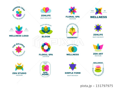 Risograph Modern design icons. Wellness Logo Set. Abstract Zen Emblems. Minimal Art Print Brand Identity, Creative Vector Illustration 131797975