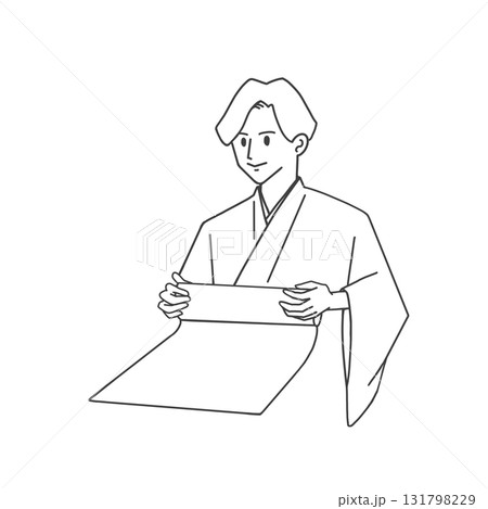 反物を持つ呉服店の男性の線画 131798229
