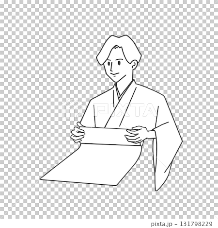 反物を持つ呉服店の男性の線画 131798229
