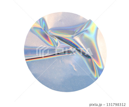Holographic metallic duct sticker with colorful wavy surface and iridescent light background transparent effect, on isolated 131798312