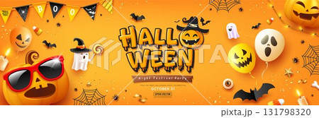 Happy Halloween party elements banner concept design yellow background Happy Halloween party elements banner concept design yellow background 131798320