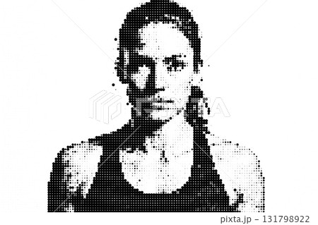 Black and white halftone portrait of woman Black and white halftone portrait of woman 131798922