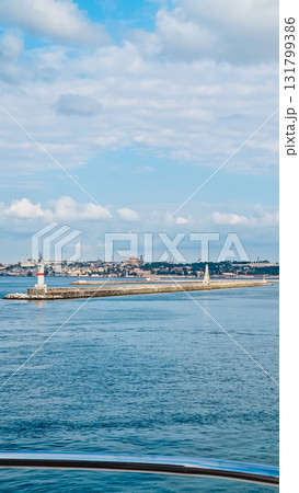 Istanbul, Turkey. Scenic view of the Bosphorus Strait with city view in the background. Urban skyline and city life. 131799386