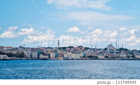 Istanbul, Turkey. Scenic view of the Bosphorus Strait with city view in the background. Urban skyline and city life. 131799395