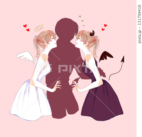天使と悪魔に挟まれているシルエットの男性 困惑 天使と悪魔に挟まれているシルエットの男性 困惑 131799416