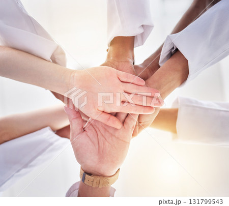 Healthcare, support and below hands of doctors for motivation, partnership and medicine success. Teamwork, trust and community of medical workers for solidarity, mission and collaboration goals Healthcare, support and below hands of doctors for motivation, partnership and medicine success. Teamwork, trust and community of medical workers for solidarity, mission and collaboration goals 131799543