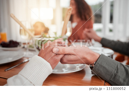 Family, dinner and party, hands together to pray, gratitude for food and love, celebration and holiday. Worship, thank God and relationship, hungry people with meal and social event or gathering Family, dinner and party, hands together to pray, gratitude for food and love, celebration and holiday. Worship, thank God and relationship, hungry people with meal and social event or gathering 131800052