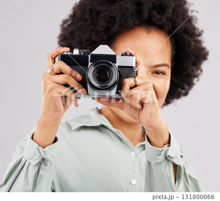 Portrait, camera photographer and black woman in studio isolated on a white background. Photography, professional and person or female ready to start filming, photoshoot or taking paparazzi picture. Portrait, camera photographer and black woman in studio isolated on a white background. Photography, professional and person or female ready to start filming, photoshoot or taking paparazzi picture. 131800066