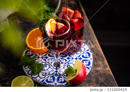 Traditional Spanish sangria from red wine 131800429