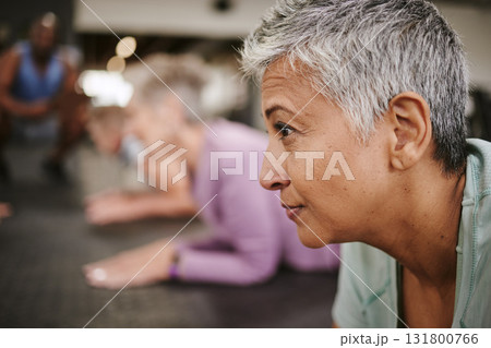 Face, elderly woman with yoga and fitness in gym, profile with retirement and health, wellness and pilates. Focus, exercise and healthy lifestyle with mockup space, active and vitality with workout Face, elderly woman with yoga and fitness in gym, profile with retirement and health, wellness and pilates. Focus, exercise and healthy lifestyle with mockup space, active and vitality with workout 131800766