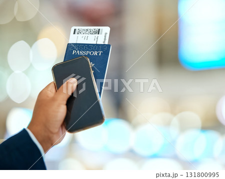 Airport, passport and ticket in hand with phone for online booking, travel and immigration registration on bokeh. Smartphone screen, mockup and identity document of man or person with flight payment Airport, passport and ticket in hand with phone for online booking, travel and immigration registration on bokeh. Smartphone screen, mockup and identity document of man or person with flight payment 131800995