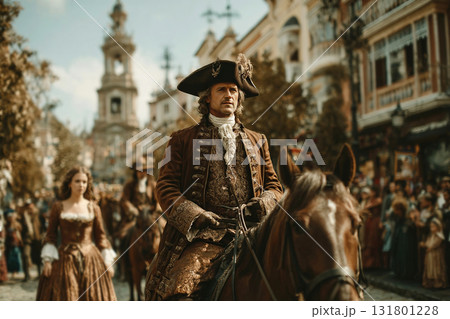 Charles of Habsburg arrives in Madrid in 1710 during a royal procession 131801228