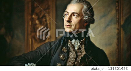 Portrait of a nobleman in elegant attire during the 18th century in a lavish setting 131801428