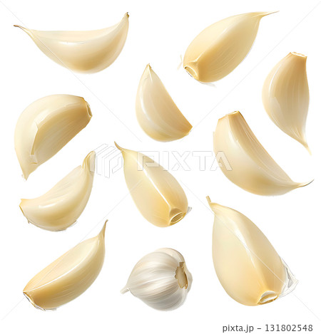 Garlic Cloves on White, Realistic Style Illustration, Isolated, Edible Ingredient 131802548