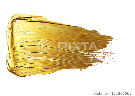 Golden Paint Stroke Texture with Detailed Brush Markings on White Background 131802563